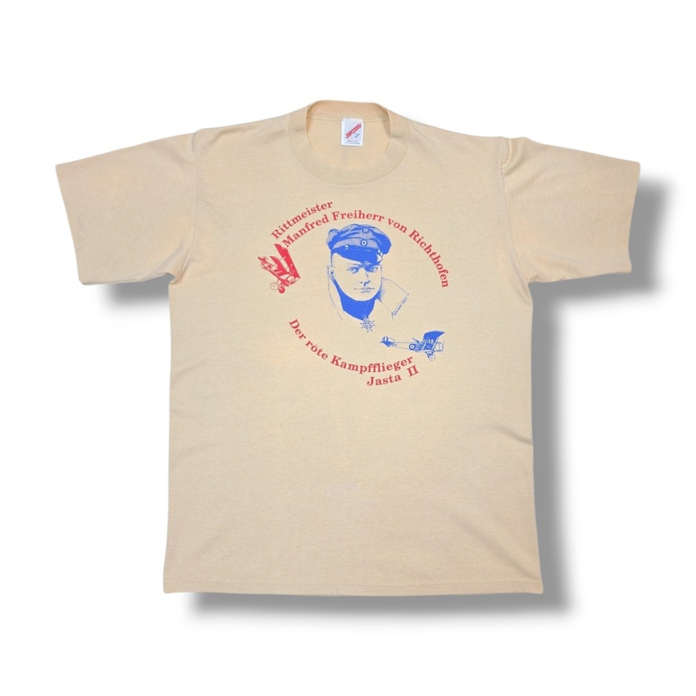 VTG The Red Baron Manfred Freiherr Von Richthofen 80s Beige T-Shirt Size L RARE